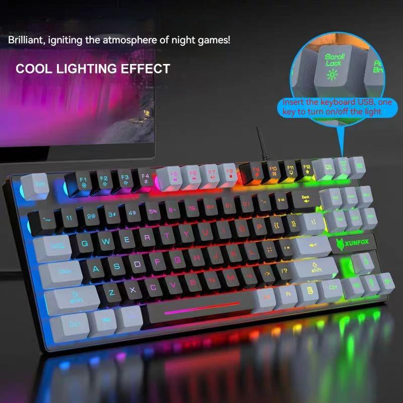 Double Key Cap Lighting Gaming Keyboard, 1 Count Rainbow Backlight Dual-Color Film E-Sports Keyboard, 87 Key Mixed Color Light Effect Mechanical Keyboard