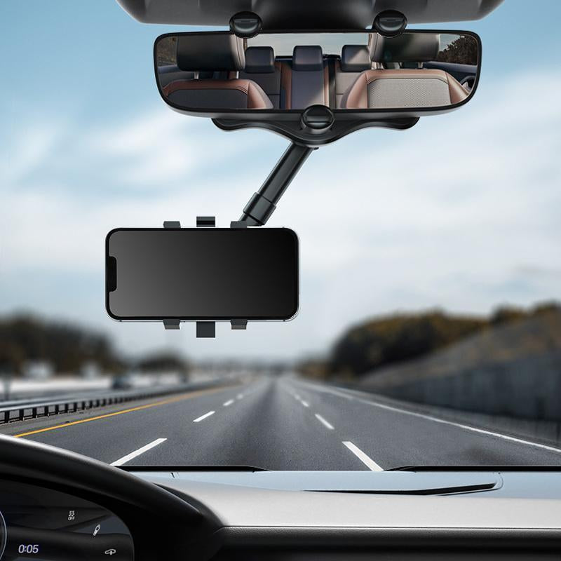 (Imoli) 360° Rotating Rearview Mirror Phone Holder: Retractable, Durable, Strong Grip, Detachable Universal Design - Suitable for Most Mobile Phones