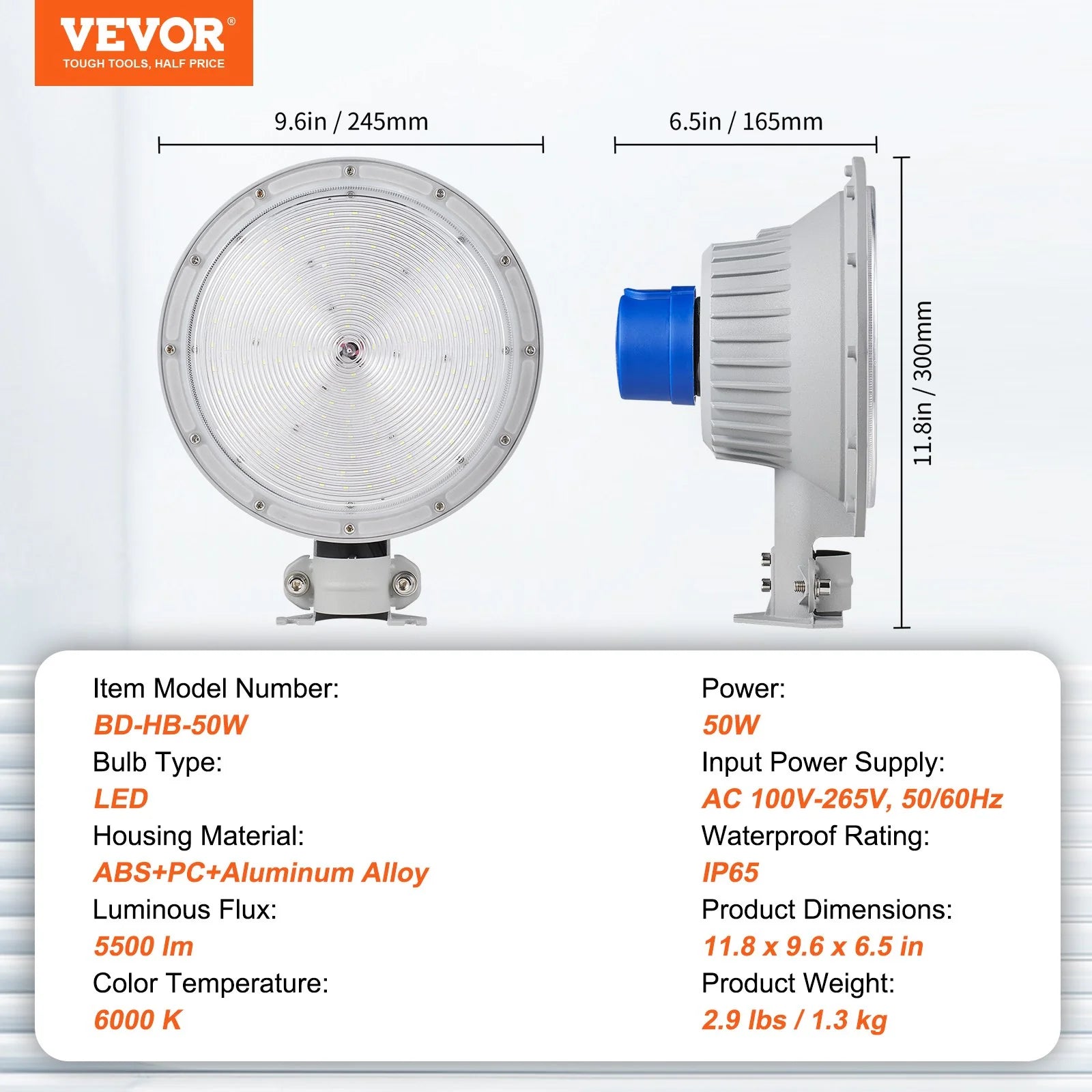 VEVOR LED Barn Light, 50W 5500LM, Ultra Brightness 6000K Daylight, Dusk to Dawn Area Lights, Outdoor Security Flood Lighting, IP65 Waterproof for outside Yard Street Garage Shed Patio, Wall/Pole Mount