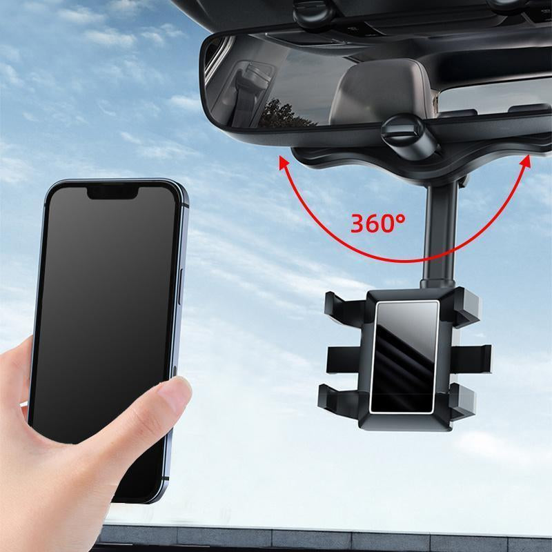 (Imoli) 360° Rotating Rearview Mirror Phone Holder: Retractable, Durable, Strong Grip, Detachable Universal Design - Suitable for Most Mobile Phones