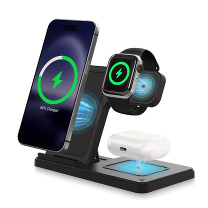 Portable Wireless Charging Station 3-In-1 15W Fast Charger Stand for Iphone, Iwatch Ultra, Airpods, and More - Smart and Safe Charging Solution Wireless Charger Stand