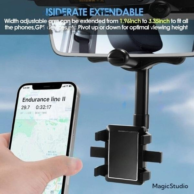 (Imoli) 360° Rotating Rearview Mirror Phone Holder: Retractable, Durable, Strong Grip, Detachable Universal Design - Suitable for Most Mobile Phones