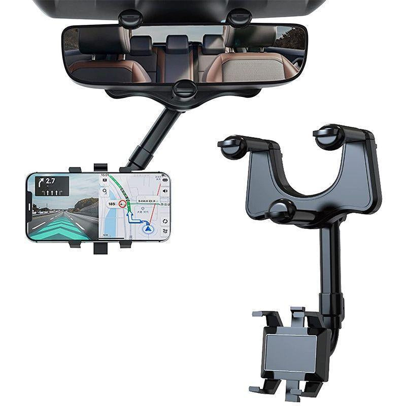 (Imoli) 360° Rotating Rearview Mirror Phone Holder: Retractable, Durable, Strong Grip, Detachable Universal Design - Suitable for Most Mobile Phones