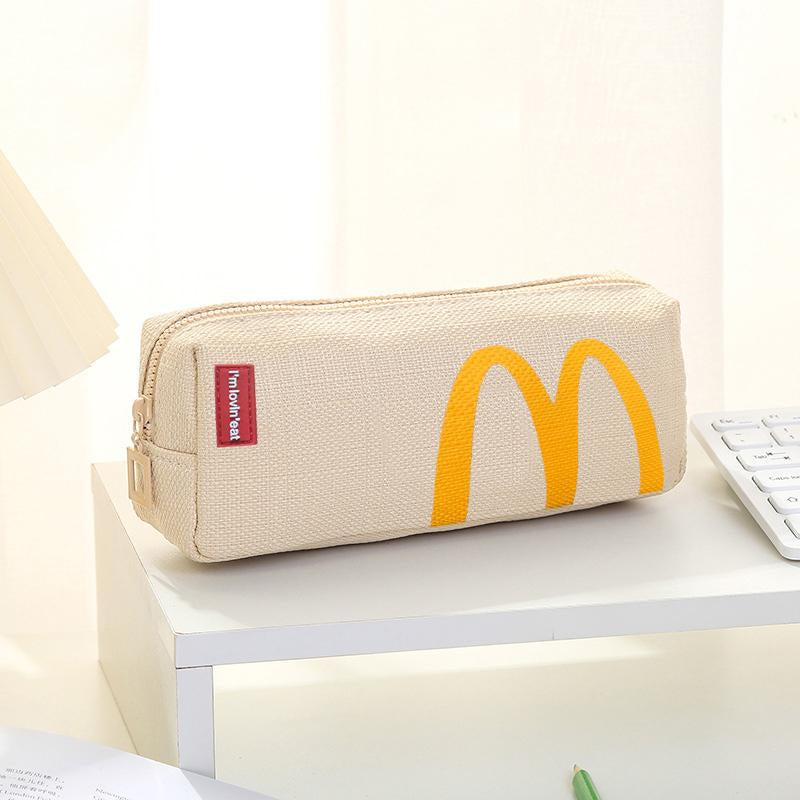 Mcdonald'S Pencil Case, Student Pencil Bag, Coin Purse Cosmetic Bag Office Stationery Storage Bag Suitable for Teenagers School - Beige