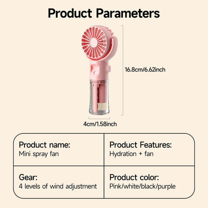 Portable Rotating Mini Fan with Mist Humidifier for Summer Gift, USB Rechargeable Handheld Fan, 2 in 1 Water Mist Fan, Suitable for School Office Outdoor Sports Picnic Travel