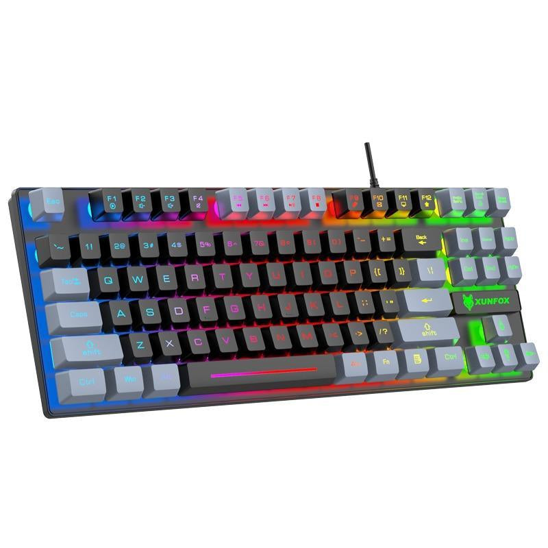 Double Key Cap Lighting Gaming Keyboard, 1 Count Rainbow Backlight Dual-Color Film E-Sports Keyboard, 87 Key Mixed Color Light Effect Mechanical Keyboard