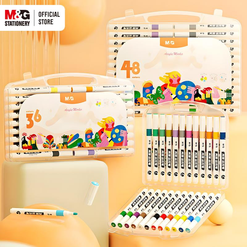 M&G Acrylic Paint Pens Marker Set, 3Mm Medium Tip Quick Drying,Permanent Vibrant Paint Markers for Various Creative Painting Drawing Canvas