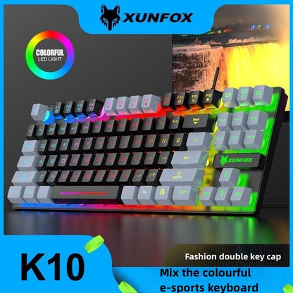 Double Key Cap Lighting Gaming Keyboard, 1 Count Rainbow Backlight Dual-Color Film E-Sports Keyboard, 87 Key Mixed Color Light Effect Mechanical Keyboard