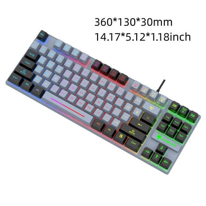 Double Key Cap Lighting Gaming Keyboard, 1 Count Rainbow Backlight Dual-Color Film E-Sports Keyboard, 87 Key Mixed Color Light Effect Mechanical Keyboard