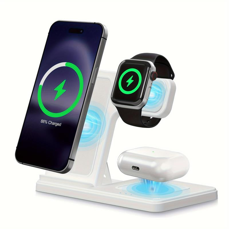 Portable Wireless Charging Station 3-In-1 15W Fast Charger Stand for Iphone, Iwatch Ultra, Airpods, and More - Smart and Safe Charging Solution Wireless Charger Stand